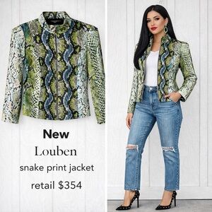 Louben Snake Print Moto Jacket Size 4 Small | Made in Canada | Zipper Front